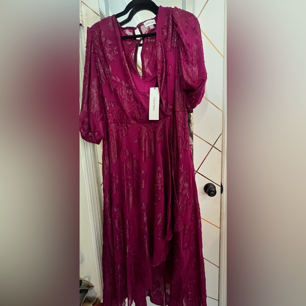 Calvin Klein Chiffon Burgundy Dress
